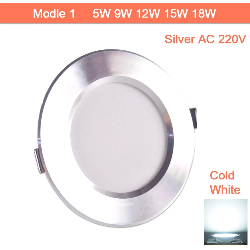 Потолочный светильник, золотистый, серебристый, белый, Ультратонкий алюминиевый светодиодный светильник, 3 Вт, 5 Вт, 9 Вт, 12 Вт, 15 Вт, 18 Вт, AC220V, 240 в, Круглый Встраиваемый светодиодный точечный светильник - Испускаемый цвет: Silver Cold White