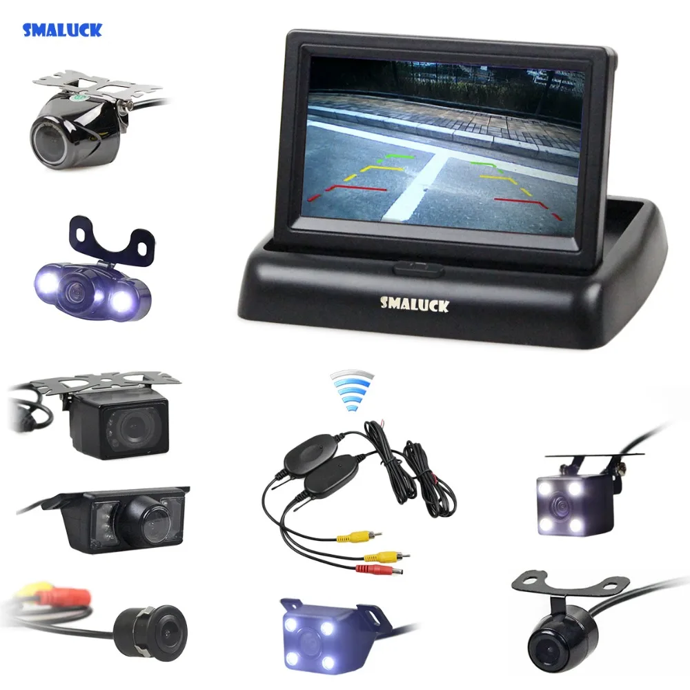 

SMALUCK Wireless Car Rear View Display Monitor Waterproof Night Vision Reversing Backup Rearview Camera Quality Car Monitor