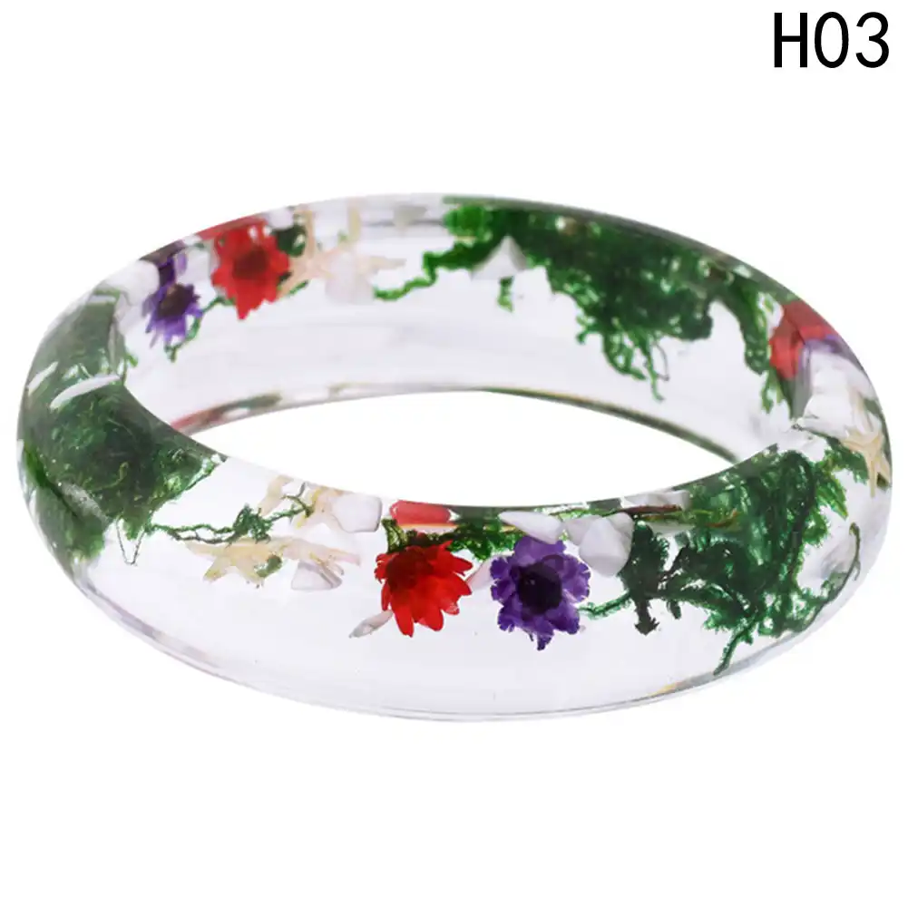Mujeres planta Real De Flores Secas De Resina Transparente Pulsera Brazalete Joyería Regalo