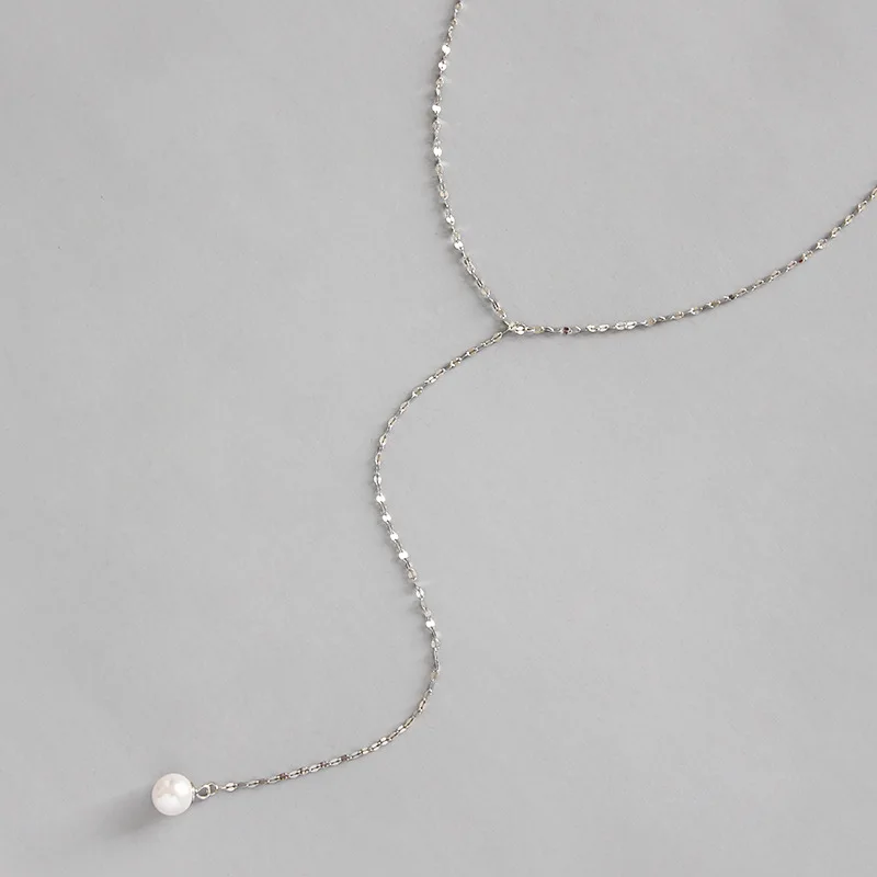 

Minimalism real 925 sterling silver chain necklaces for women simulated pearl neckless, elegant wedding necklace kolye jewelry