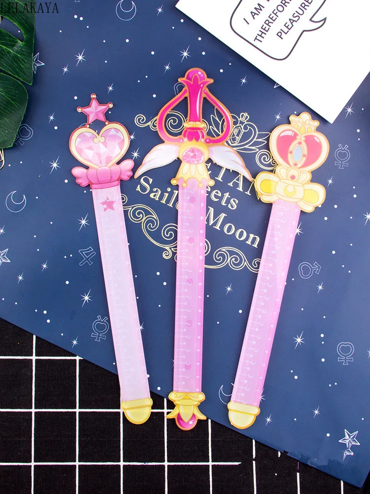 

15cm Cartoon Anime Sailor Moon Action Figure Printed Acrylic Tsukino Usagi Magic Wand Students Lovely Ruler Stationery Supplies