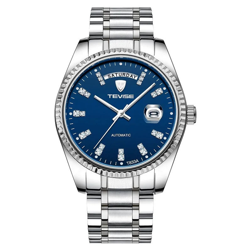 TEVISE Watch Men T833A Men Automatic Watch Rhinestone Scale Date Week Shockproof Waterproof Luminous Hands Mechanical Watch (2)