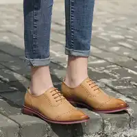 2019 VALLU Women Oxfords Shoes Wingtip Perforated Brogues Round Toes Lace Up Genuine Leather Female Flats Shoes Plus Size 43