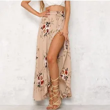 Юбка женская шифоновая ассиметричный запах бифуркация с цветочным принтом богемная Пышная юбка с подъюбником женская летняя сексуальная Длинная юбка