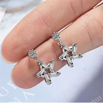 

New Beautiful Women Five-pointed Star 925 Sterling Silver Jewelry Personality Temperament Crystal Exquisite Stud Earrings SE870