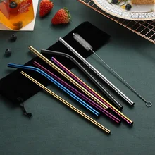 Многоразовый металлический соломинки 304 из нержавеющей стали прочные изогнутые прямые соломинка для напитков с чистящей щеткой бар вечерние аксессуары