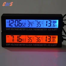 Цифровой автомобиль Напряжение метр 10*2.3*2.9 см 3 in1 цифровой ЖК-дисплей часы в/из автомобиля термометр батарея Напряжение Мониторы 12 В/2