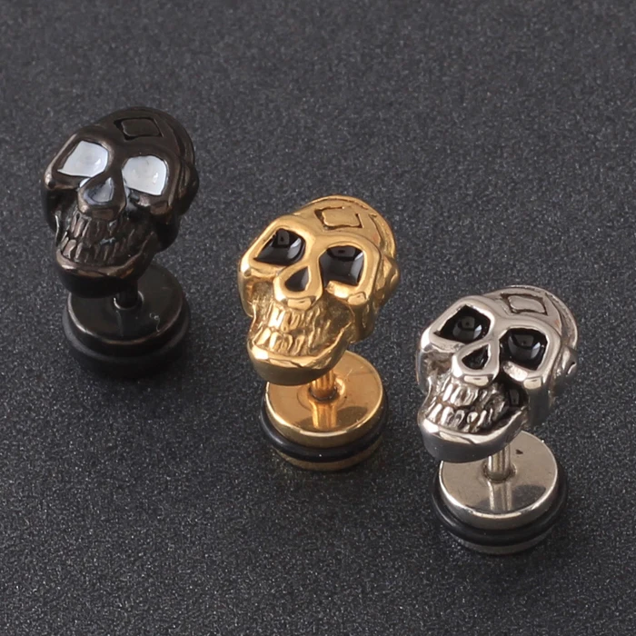 

1 Pair Stainless Steel Enamel Skull Skeleton Ear Stud Earring Men Women Punk Rock Jewelry