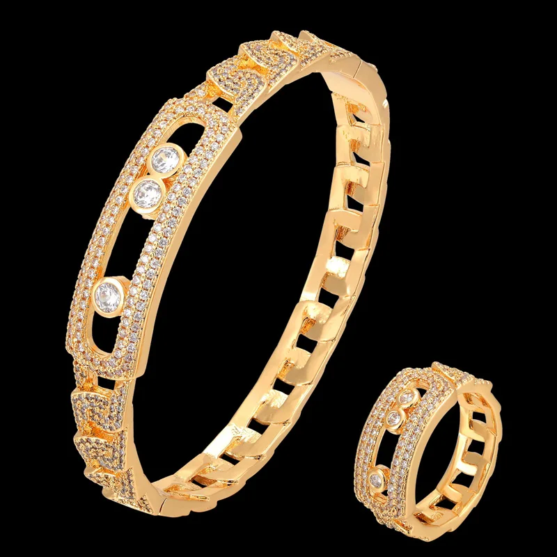 

Zlxgirl luxury brand cubic zircon bangle with rings full zircon micro pave setting wedding Bangle&bracelet women jewelry sets