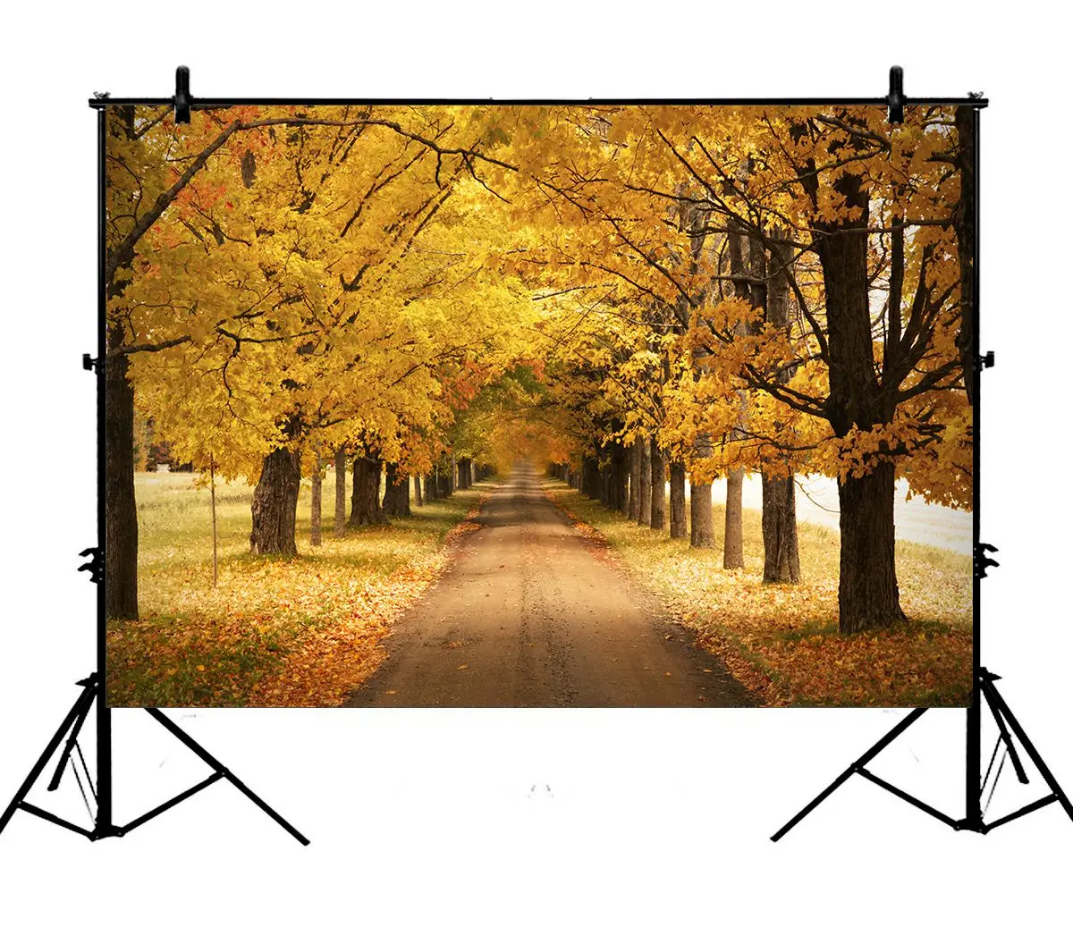

5x7ft Autumn Yellow Trees Road Fallen Leaves Nature Wedding Polyester Photo Background Portrait Backdrop