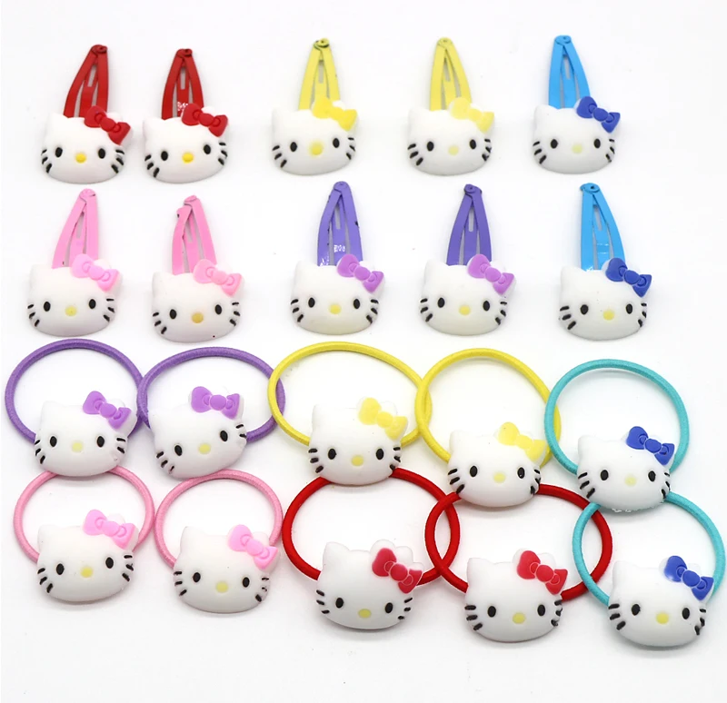 20pc/box Hello Kitty Elastic Hair Bands Unicorn Sponge Bob Storage Box Soft Plastic Cute Cartoon Hair Accessories For Kids Girls