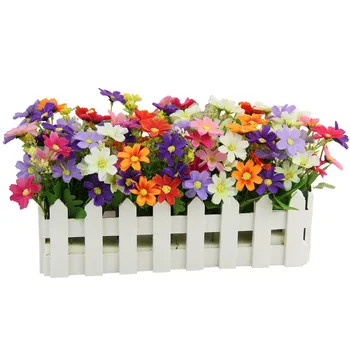 

1 set ! Simulation Silk Fake Rose flower potted plant with White Picket Fence Home Party Wedding Decoration Small ornaments