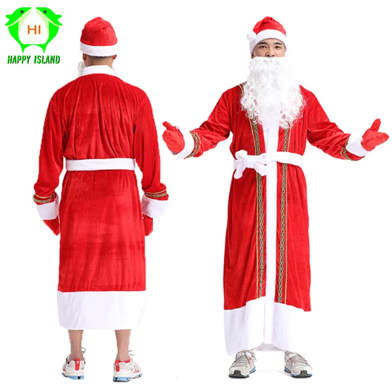 Adult Christmas Santa Claus Costumes Flocking+Rabbit Fur Fancy Cosplay Santa Claus Clothes Good Quality Costume Christmas Suit