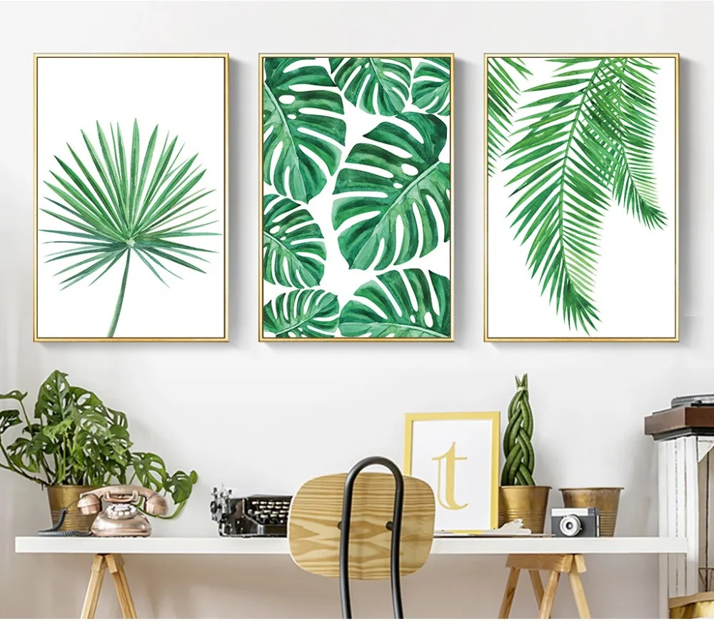 Тропический пальмовый лист Холст Картина свежий монстера скандинавский минималистичный зеленый растение плакат зелень стены искусства картина для домашнего декора