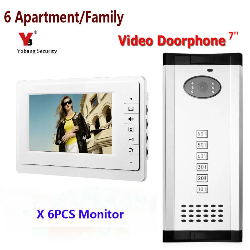 Yobang Security 7\ Color Apartment Video Doorbell Doorphone Intercom 1 Outdoor Camera + 6 Monitors for 6 Family / House IN STOCK Yobang Security 7\ Color Apartment Video Doorbell Doorphone Intercom 1 Outdoor Camera + 6 Monitors for 6 Family / House IN STOCK