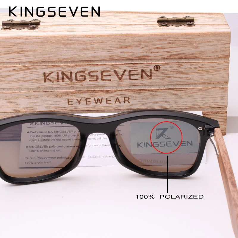 KINGSEVEN Mens Sunglasses Polarized Walnut Wood Mirror Lens Sun Glasses Wome...