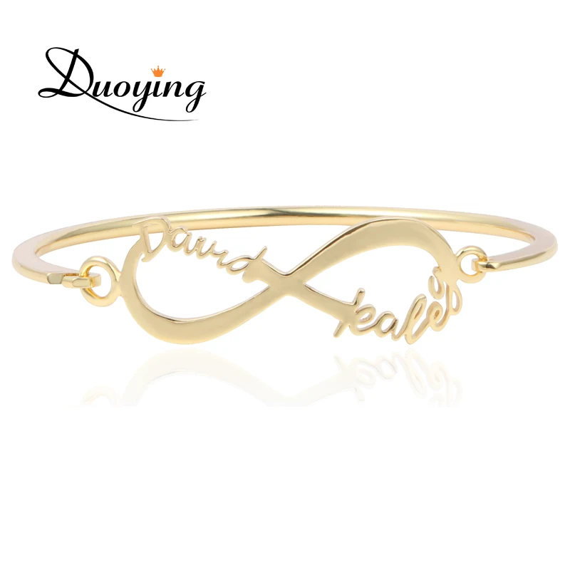 

DUOYING Fashion Bangle Bracelet Infinity Custom Name Bangle For Amazon Rose Gold Silver Two Name Personalized Minimalist Bangle