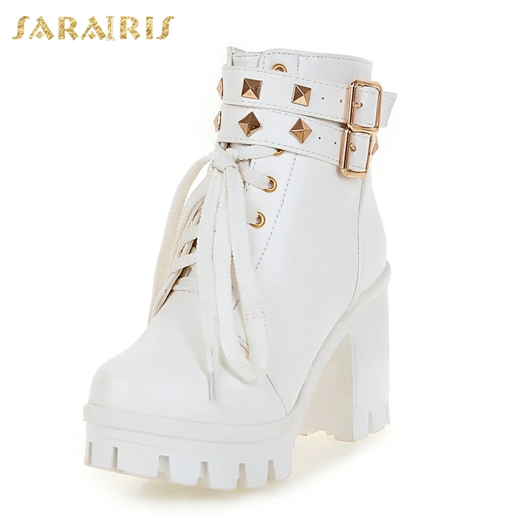 

Sarairis Dropship Big Size 33-43 Rivets Add Fur Winter Boots Woman Shoes Platform Chunky High Heels Ankle Boots Women Shoes