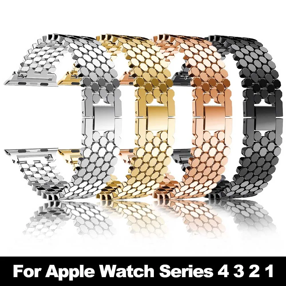 

Fashion Fish-scale Pattern Stainless Steel Link Bracelet Strap for Apple Watch Band 38/42/40/44mm for iWatch Series 4 3 2 1