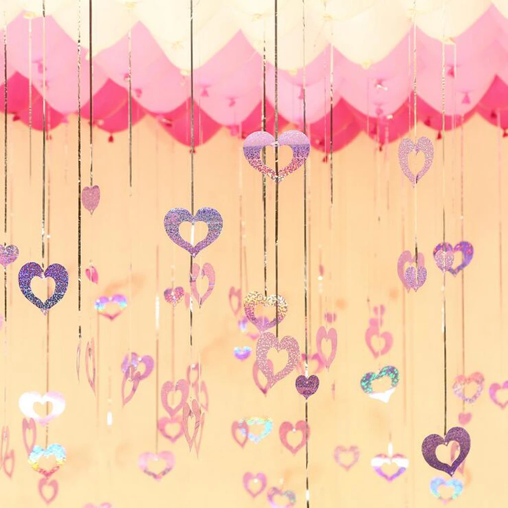100 Glitter Plastic Hearts & Tinsel Curtain Hanging Balloon Swirls Ceiling Decorations
