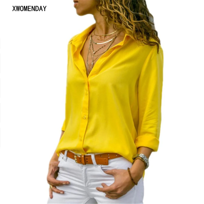  Work Wear White Blouse Tops Plus Size Long Sleeve V-Neck Formal Elegant Ladies Shirts 2019 Autumn C