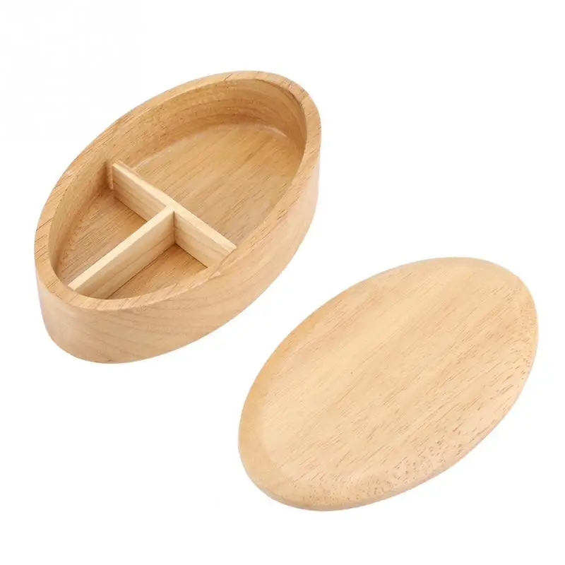 Японский стиль Bento коробки 1 слой 3 сетки деревянная коробочка для обедов Портативный Пикник Дети Студенты пищевой контейнер кухонный аксессуары - Цвет: Oval
