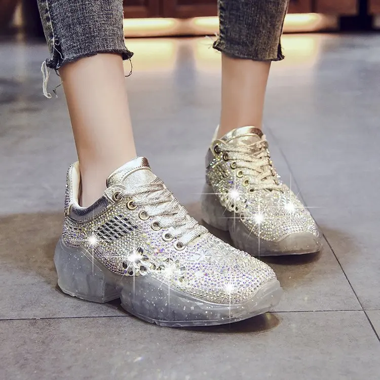 

Fashion Rhinestones Women's Shoes Sneakers Sport Outdoor Athletic 2019 New Women Designer Sneakers Dad Shoes Breathable
