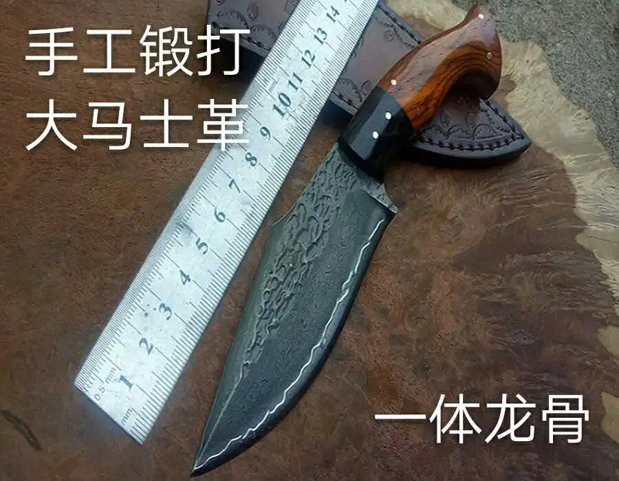 Дешевый VG10 Дамаск Сталь неподвижный нож ручной ковки высокого класса дерева охотничий нож 60HRC Ebony справиться с кожаной инструмент в ножнах Прохладн...