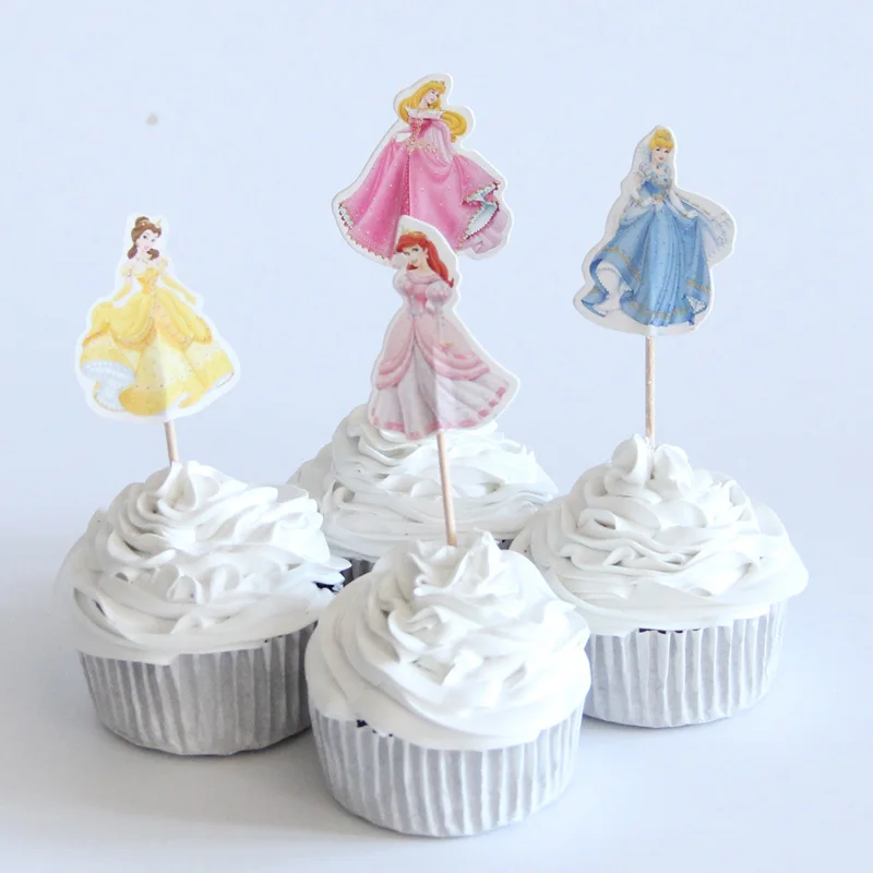 

24pac/lot Princess Party Cupcake Topper Happy Birthday Party Baby Shower Children Party Decor Kids Cake Decor Supplies
