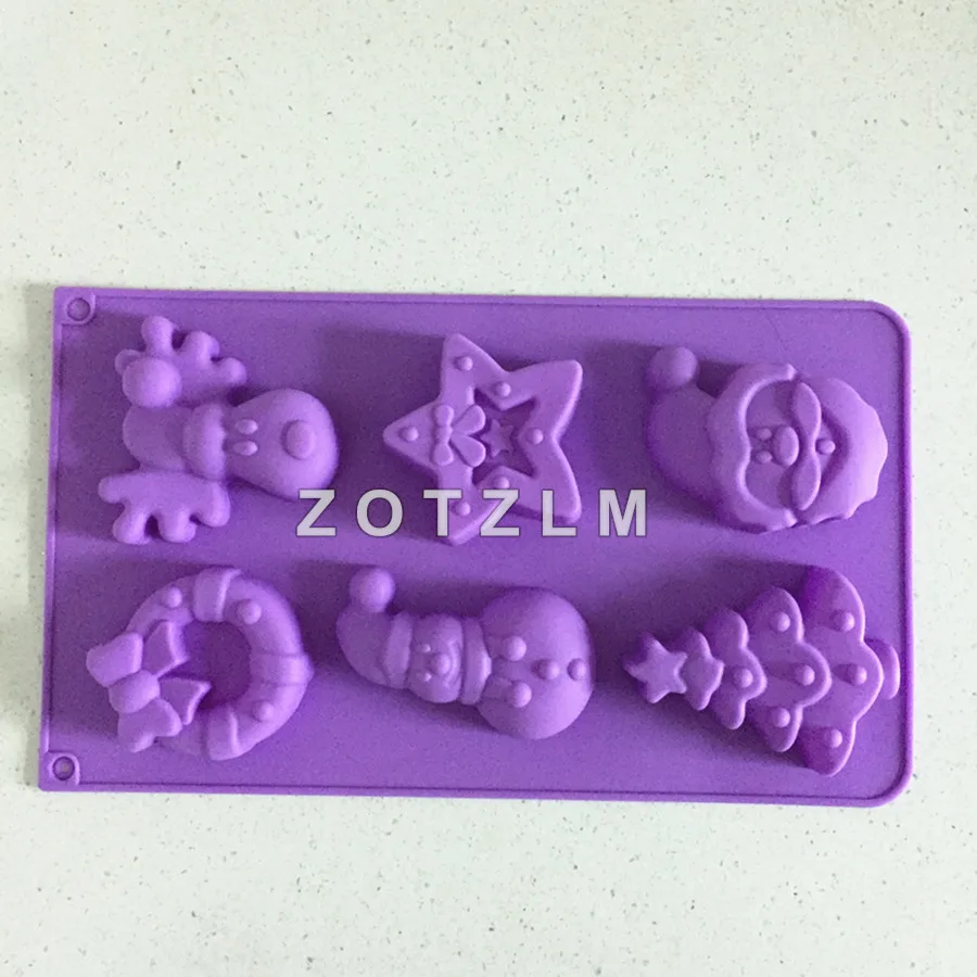 1 Piece Christmas Shapes Silicone Cake Molds Candy Making Tools With Santa Claus Xmas Tree Snowman Deer Star Bowknot TXG021 | Дом и сад