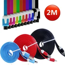 100pcs 2M 6ft Noodle Micro USB Data Sync Charger 5pin Cable for Samsung S6 S5 S4 HTC M8 All android phone