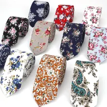 Gravatas de pescoço e estampa de caxemira masculinas, gravatas finas e finas com estampa de flor, 100% algodão