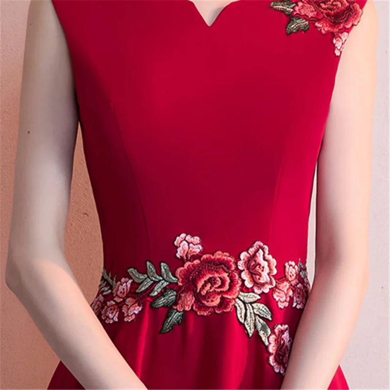 Это YiiYa цвет красного вина платье трапециевидной формы элегантные платья для выпускного вечера с вышивкой, половинный рукав, круглый вырез, короткий рукав, тонкий Вечерние платья H211