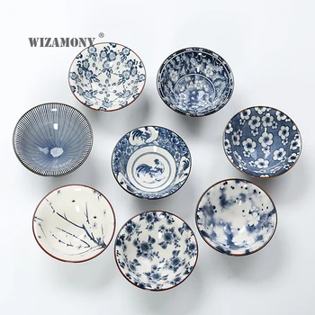 

WIZAMONY Drinkware Chinese Kung Fu Tea Set Teacup cups Handpainted Blue and white Ceramic Porcelain for puer Oolong Tea