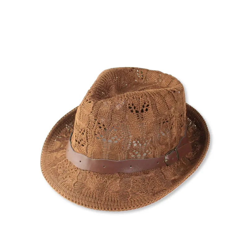 Women's Fedora Hat - Knitted Chapeau with Leather Buckle - Fashionable Autumn/Summer Sun Cap