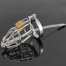 Stainless steel male chastity cage device Silicone Urethral sound tube plug bondagebelt sex toy