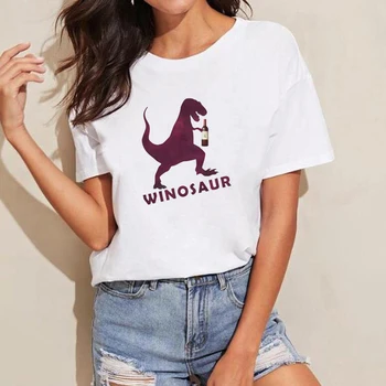 

Winosaur T Shirt Women Funny Wine Shirt Summer Short Sleeve White Tshirt O-Neck Female Tops Harajuku Aesthetic Clothes