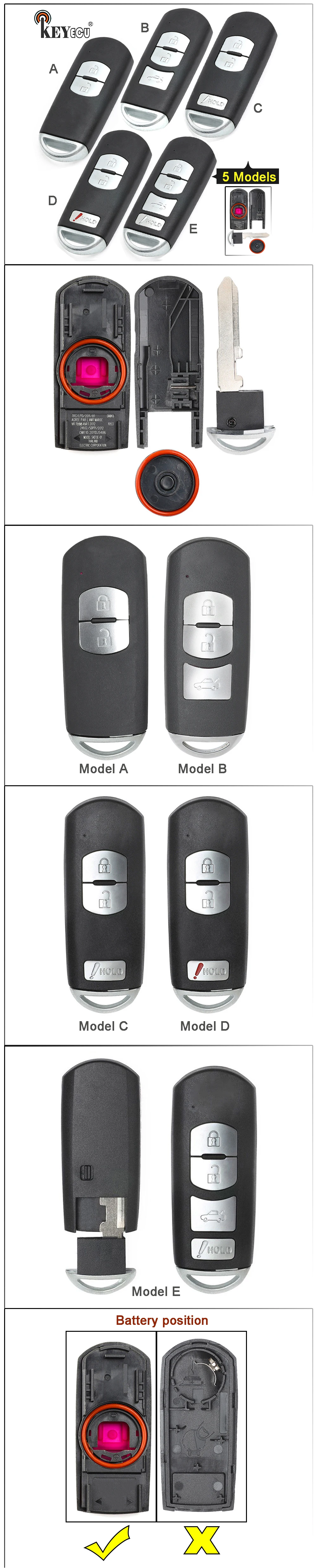 Keyforkess 10x per Mazda 3 6 CX-5 sostituzione 2/ 3/ 2 1/ 4 pulsante Smart Remote Car Key Shell Case Fob Red Hold con lama non tagliata - HTB1nqJCXW5s3KVjSZFNq6AD3FXat