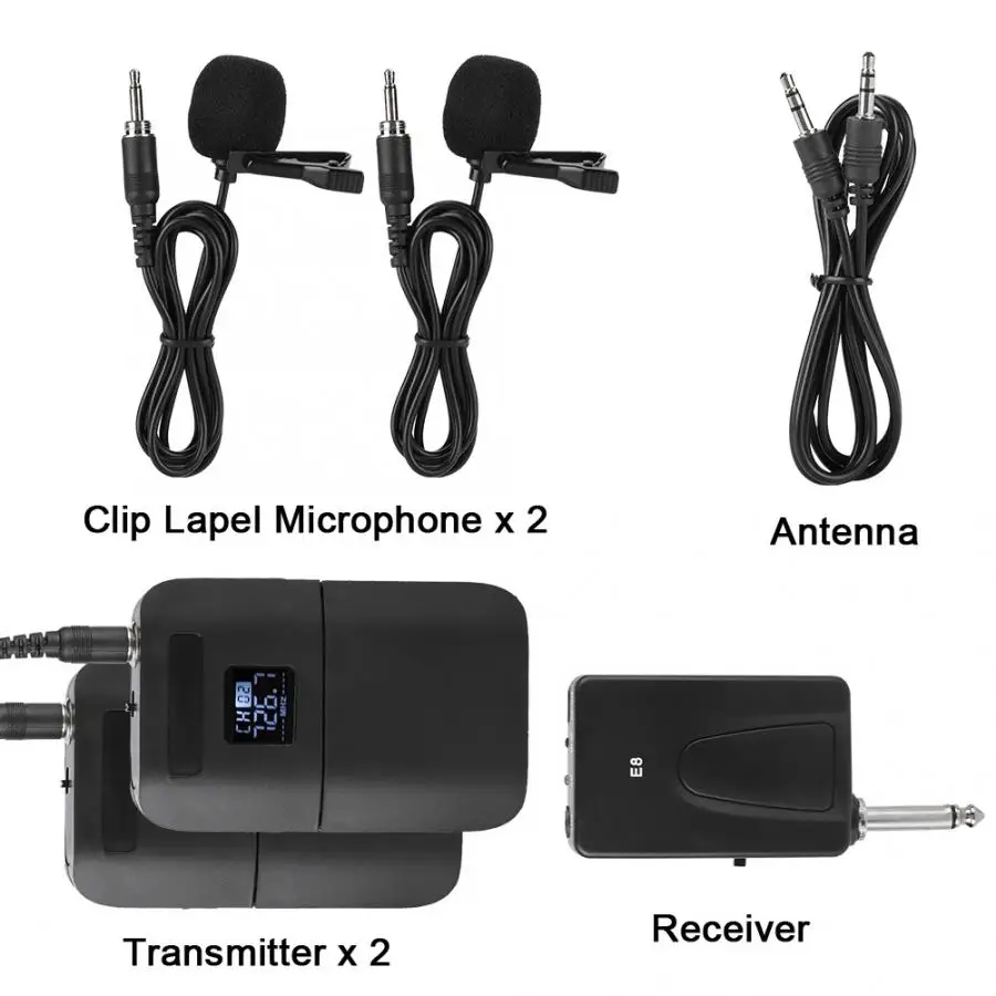 

Portable Wireless VHF Mic Lapel Clip Microphone with 1 Receiver 2 Transmitter with back clip studio microphone for multimedia