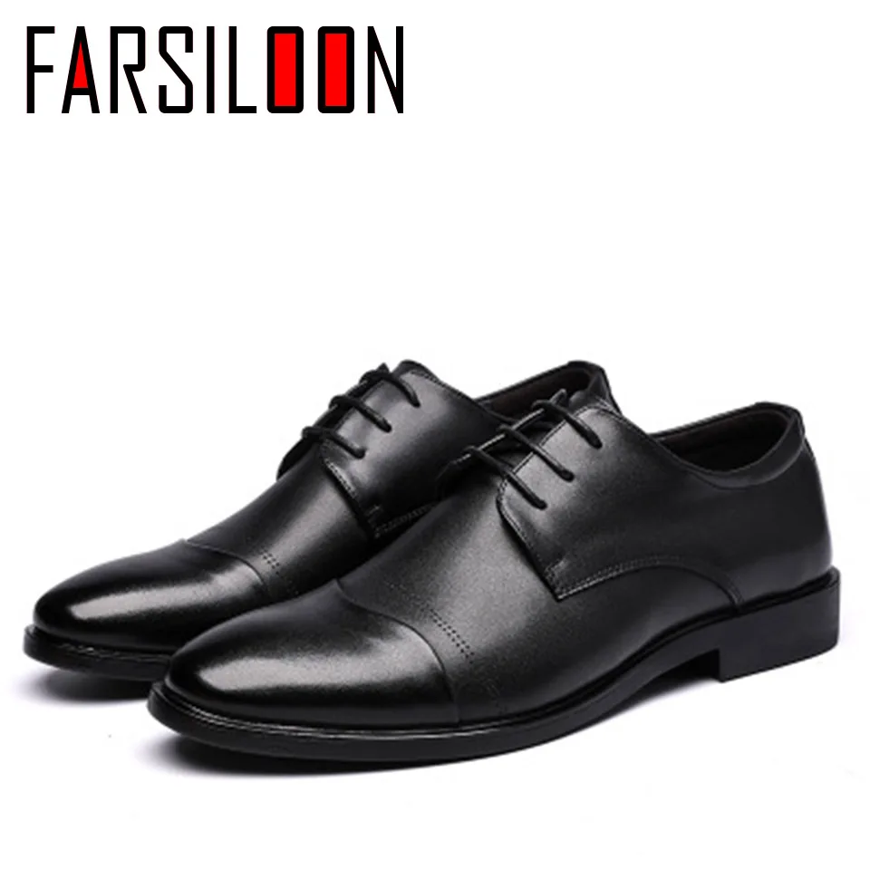

Genuine Leather Youth Business Wedding Men's Shoes Autumn Solid Lace-Up Male Shoes Comfortable Waterproof Brogue Shoes OL017