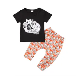 2 шт. для маленьких мальчиков с рисунком лисы Футболка с принтом Топы + штаны; Леггинсы наряд Дети комплект летней одежды
