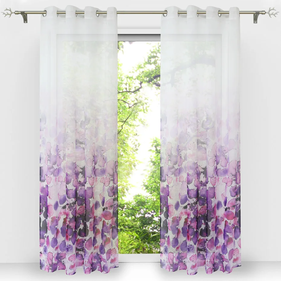 Европейский фиолетовый цветочный украшенный занавес Прозрачный прозрачный тюль вуаль ткань прозрачная гостиная современная обработка окна 1 шт./лот