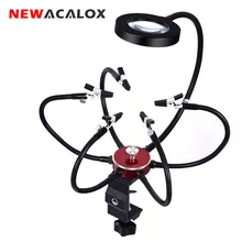 NEWACALOX Soldering Helping Hands 3X USB Glasses Magnifier Soldering Station Third Hand Tool Rotary Bench Vise Table Clamp