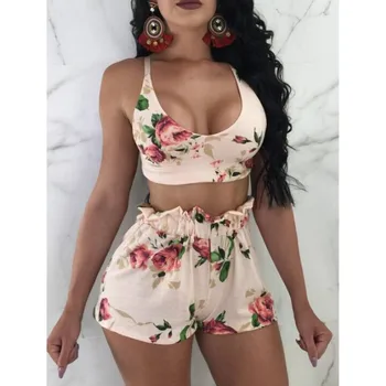 

Women Two Pieces Set Bohemian Printed Crop Top and Shorts Women Summer Set