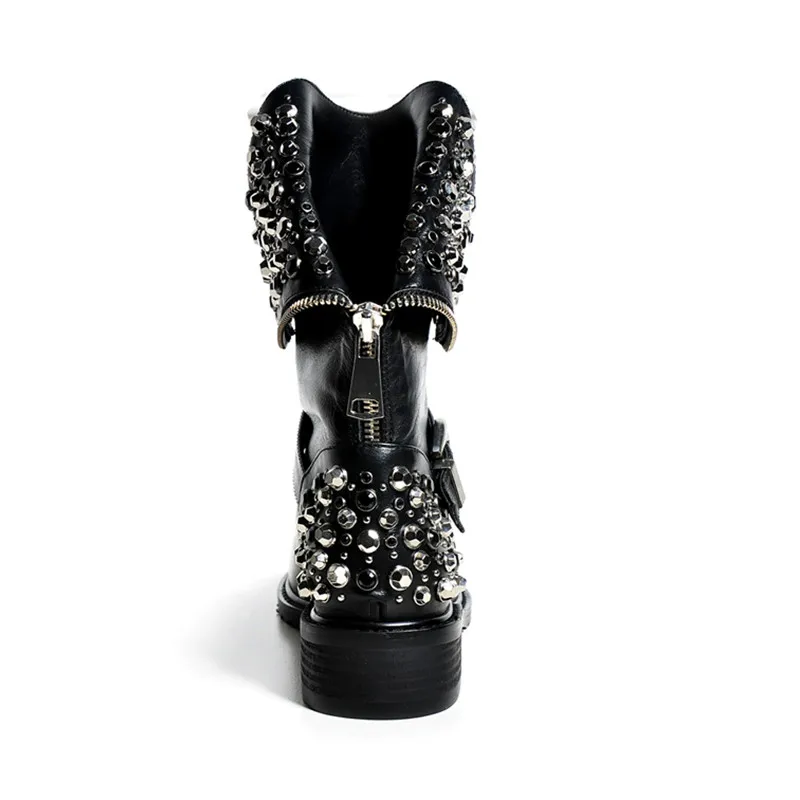 En Noir Femmes Véritable Cheville Bottes Sexy Automne Nemaone 2018 Hiver Nouvelle Cuir Femelle Rivets Pu Neige Moto Pour Arrivée SwUSY1Aq