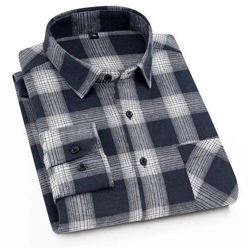 Мужская клетчатая рубашка с длинным рукавом, с начесом, с накладным левым карманом, Классические повседневные стандартные удобные и мягкие рубашки - Цвет: XDM21