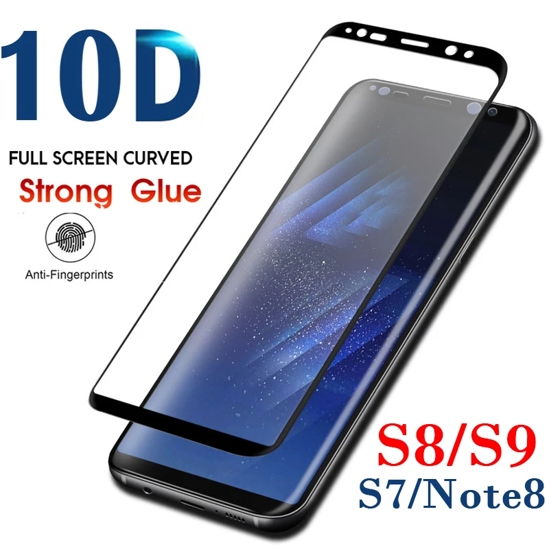 10D полное покрытие изогнутое закаленное стекло для Samsung Galaxy S9 S8 Plus Защита экрана S7