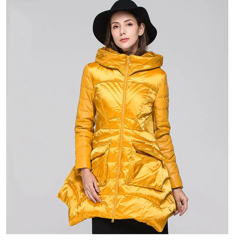 Семь цветов зимняя куртка с капюшоном Женский тонкий похудения корейской моды серый утка перо одноцветное пальто для женщин HJ126