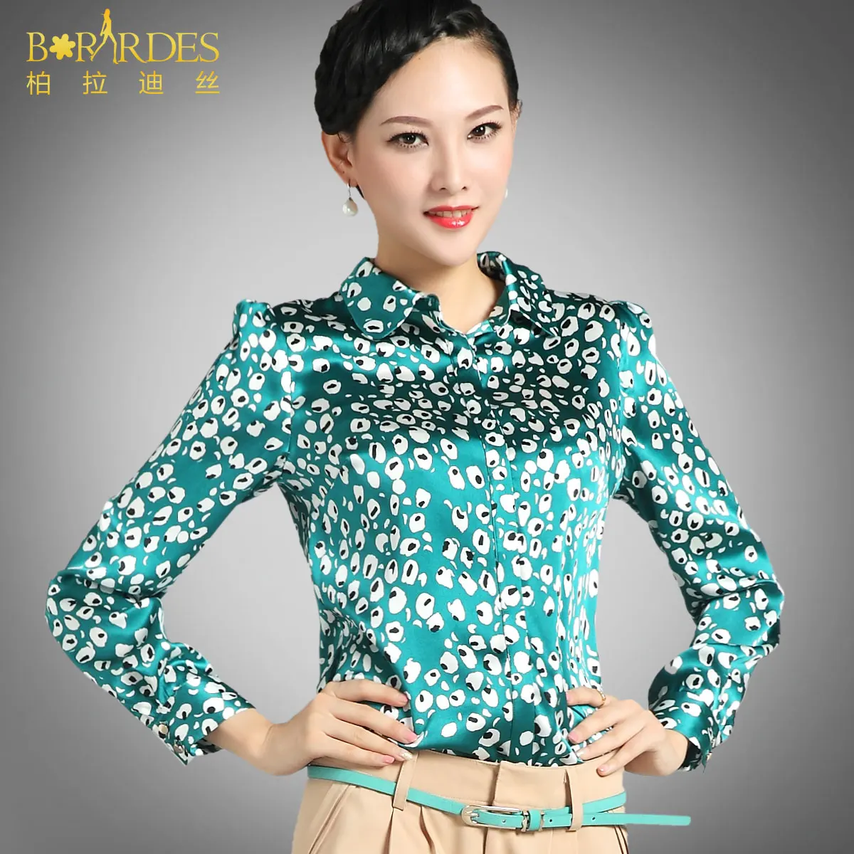 2016 spring leopard print slim formal plus size silk shirt mulberry