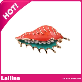 

Fashion 45mm Red Enamel Pearl Shell Gold-tone Brooch and Pin